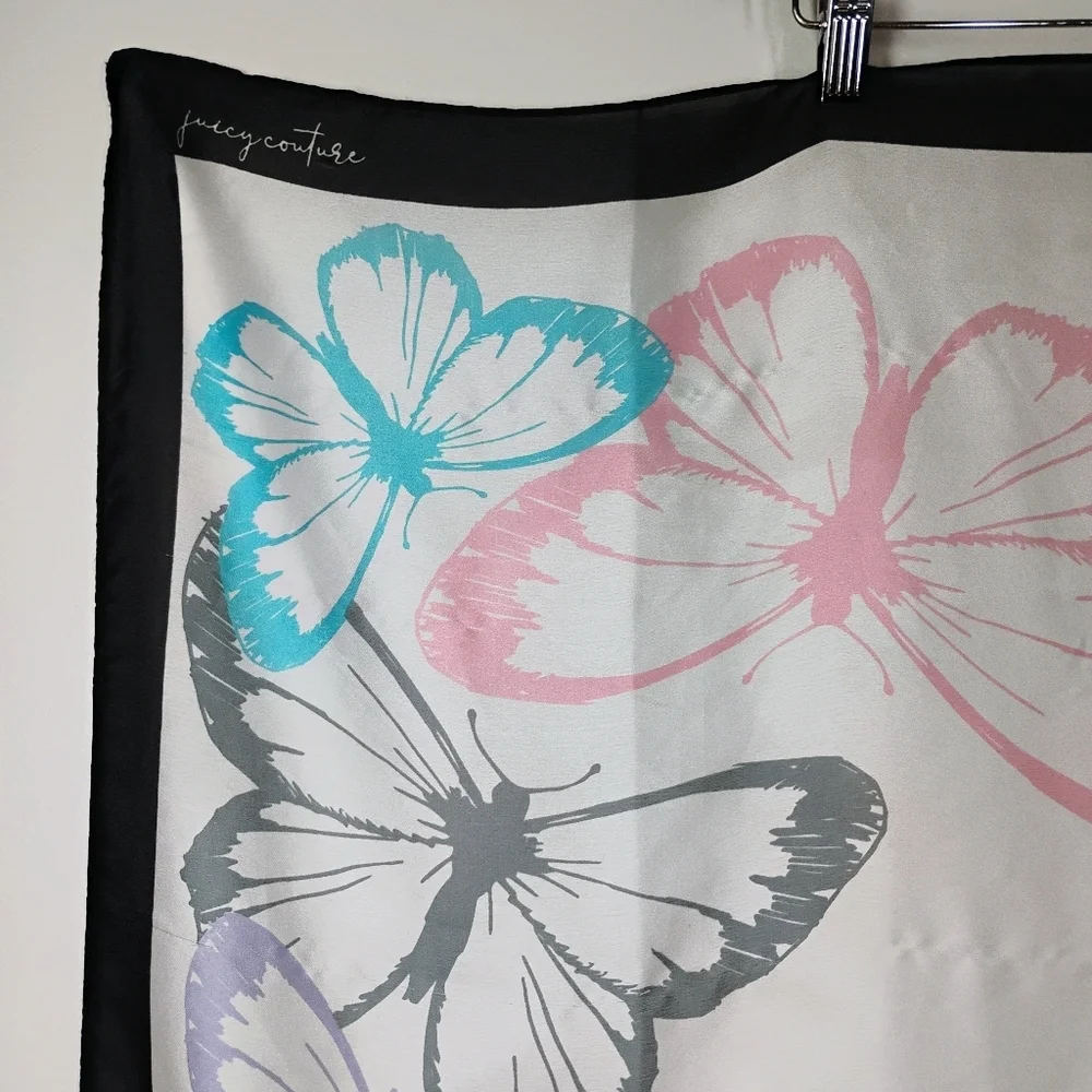 Juicy Couture Butterfly Scarf White Pink Purple Y2K Feminine Whimsical‎ Silk